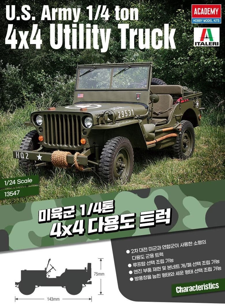 Camion utilitaire 4x4 de l&amp;#39;armée américaine Academy 13547, 1/4 tonne, échelle 1/24