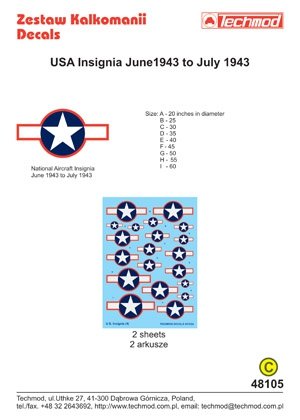 Techmod 48105 - Insignes nationaux américains juin 1943 à juillet 1943 (1/48)