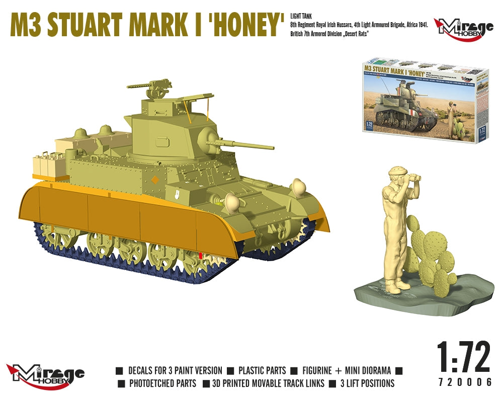 Mirage Hobby 720006 M3 Stuart Mk.I Honey Light Tank 1/72  – image 3