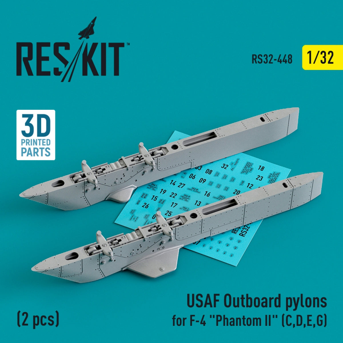 RESKIT RS32-0448 Pylônes extérieurs USAF pour F-4 Phantom II (C, D, E, G) (2 pièces) (Impression 3D) 1/32