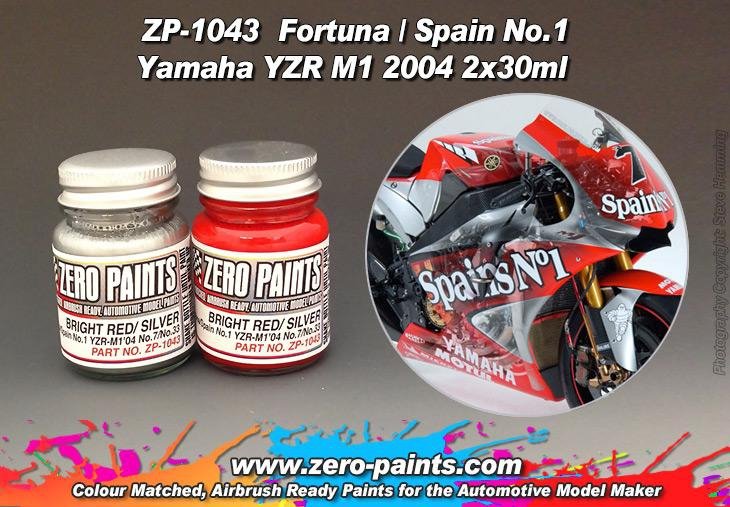 Coffret de peinture Zero Paints ZP-1043 Fortuna/Espagne n° 1 YZR-M1&amp;#39;04 n° 7/n° 33 (2 x 30 ml)