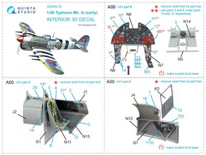 Quinta Studio QD48218 Hawker Typhoon Mk.1b (première génération) Intérieur imprimé en 3D et coloré sur papier décalcomanie (Hasegawa) 1/48  – Bild 2