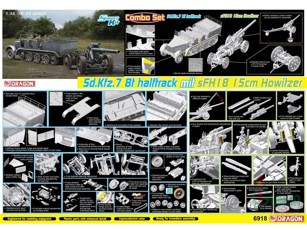 Dragon 6918 Sd.Kfz 7 8ton Halftrack avec obusier sFH18 15cm 1/35 – immagine 2