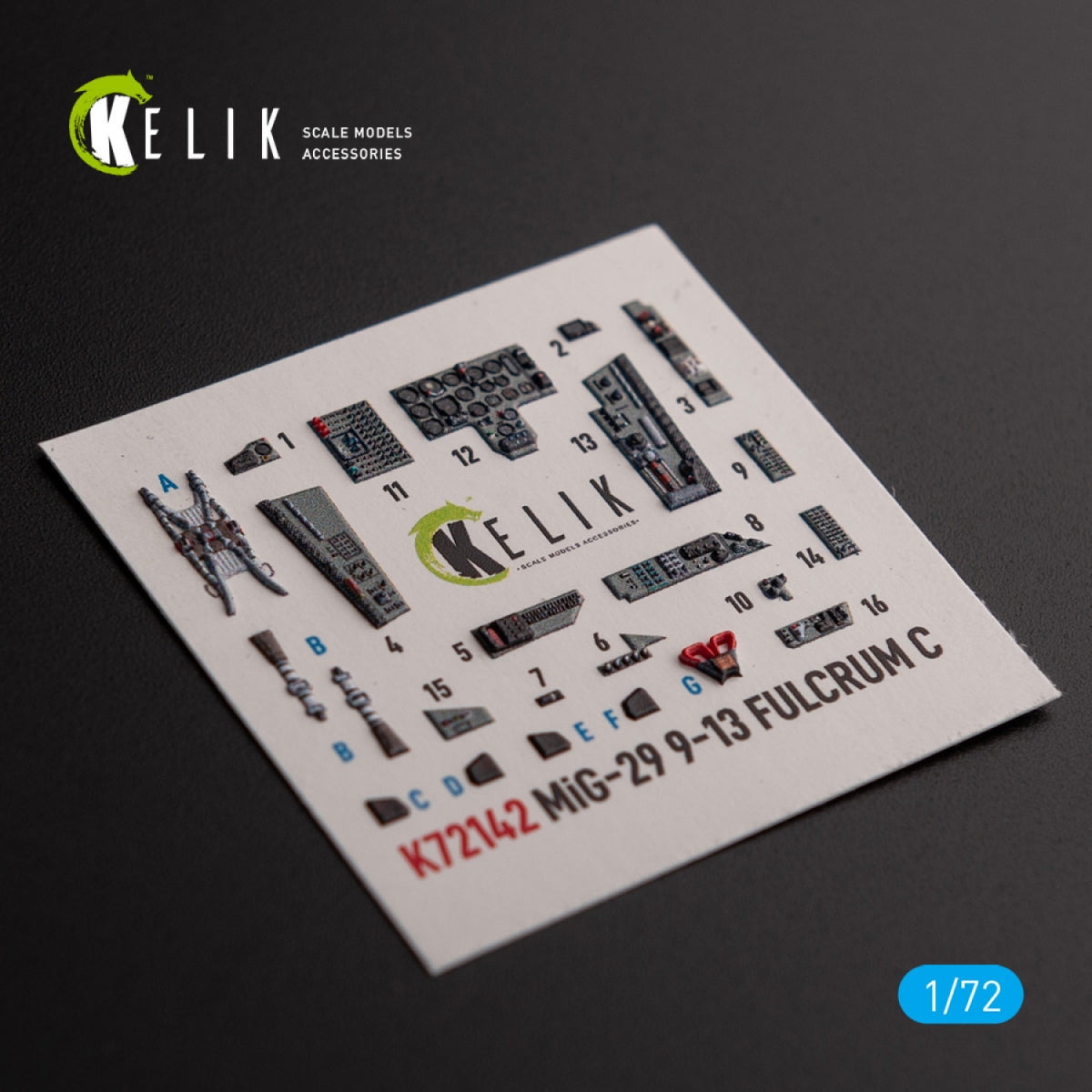 Décalcomanies 3D intérieures KELIK K72142 pour maquette GWH au 1/72 du MiG-29 Fulcrum-C 9-13