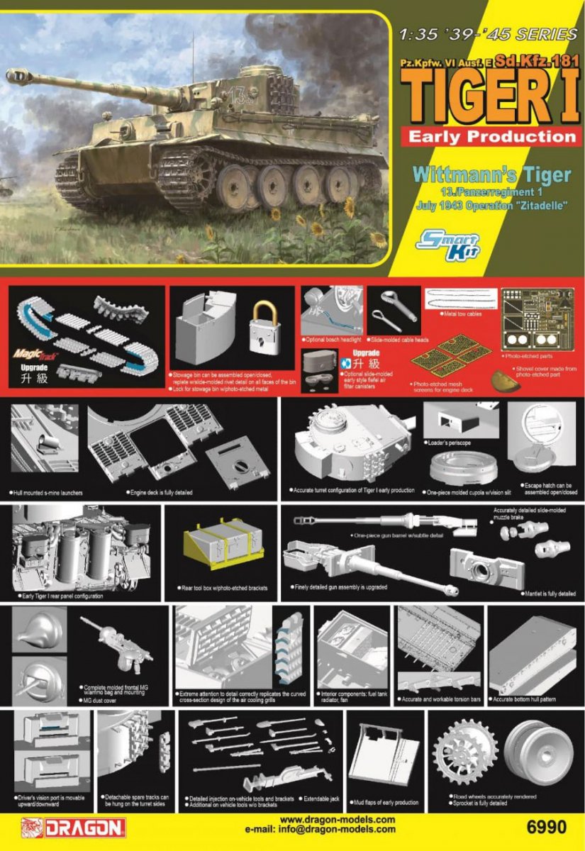 Dragon 6990 Tiger I Première production Tigre de Wittmann 13./Panzer Regiment 1 Opération « Zitadelle » Juillet 1943 1/35