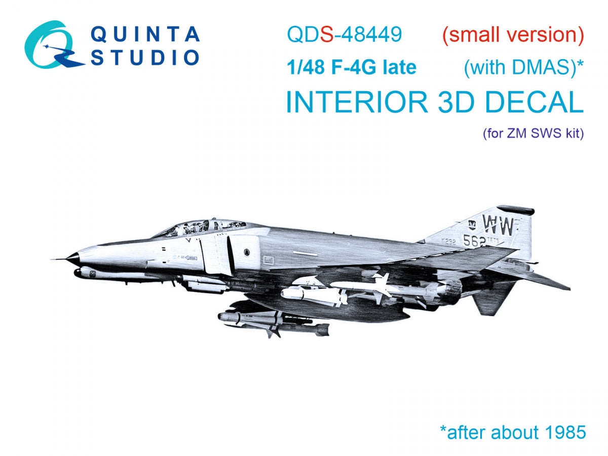 Intérieur imprimé en 3D et coloré sur papier décalcomanie Quinta Studio QDS-48449 F-4G tardif (Zoukei Mura SWS) (Petite version) 1/48