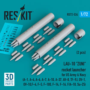 RESKIT RS72-0534 LAU-10 "ZUNI" rocket launcher for US Army &amp; Navy (2 pcs) (A-1, A-4, A-6, A-7, A-10, A-37, AV-8, TF-9J, OV-1, OV-10, F-4, F-5, F-100, F-14, F-16, F/A-18, Su-25) (3D Printed) 1/72