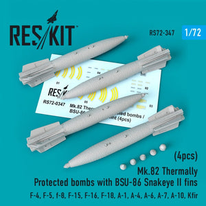 RESKIT RS72-0347 MK.82 BOMBES THERMIQUEMENT PROTÉGÉES AVEC AILERONS BSU-86 SNAKEYE II (4 PIÈCES) 1/72
