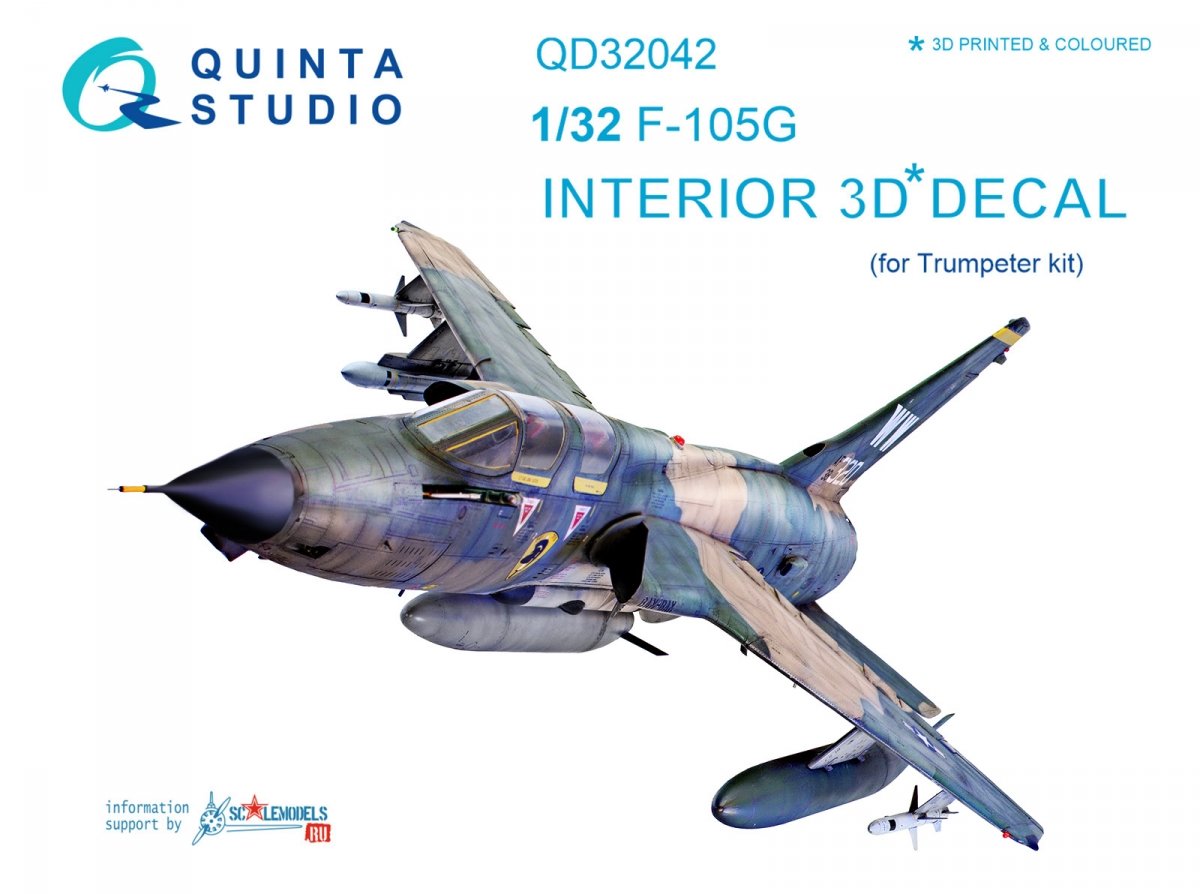 Quinta Studio QD32042 F-105G 3D-Printed &amp; colored Interior on decal paper (for Trumpeter kit) 1/32