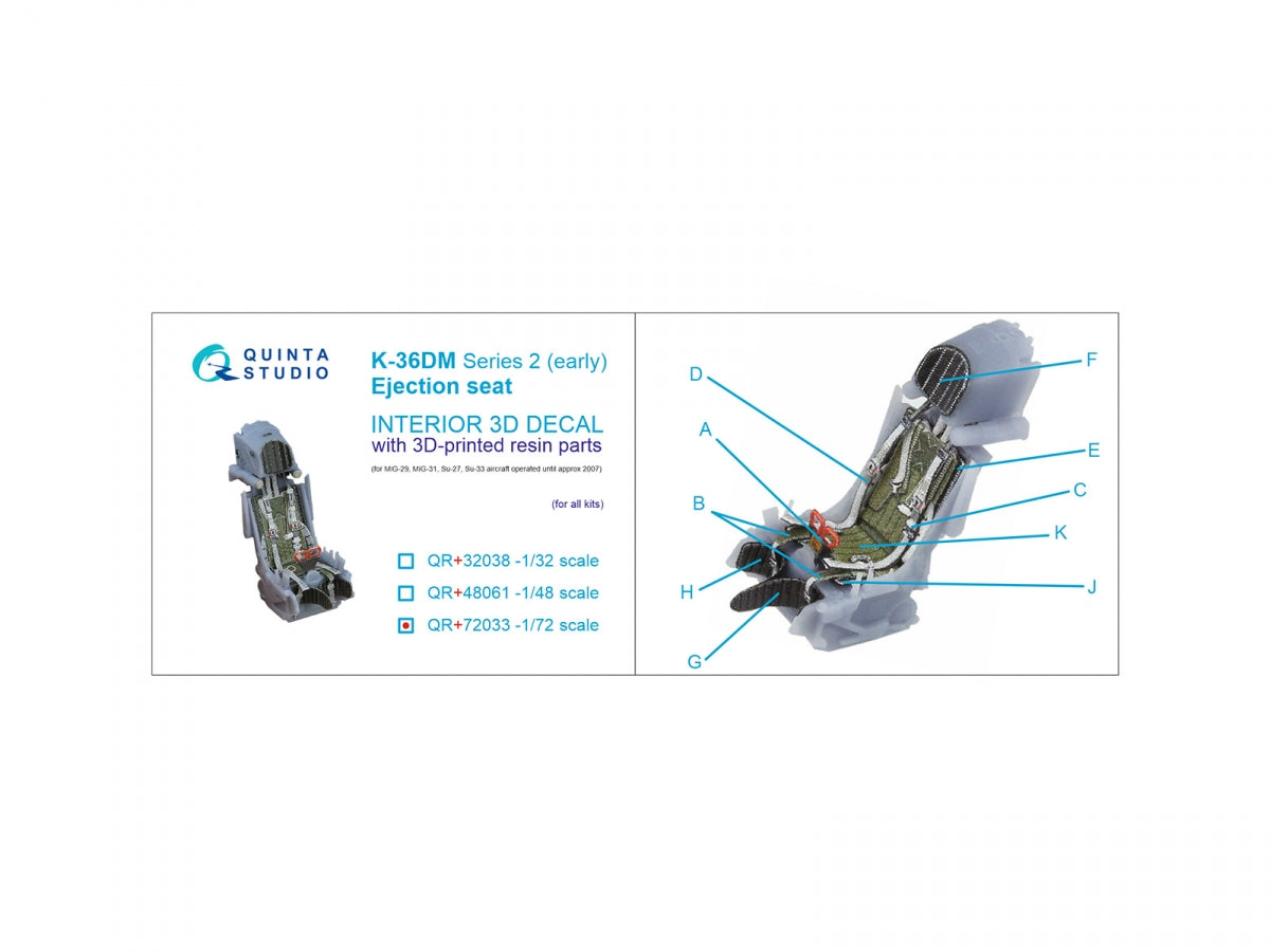 Quinta Studio QR+72033 Siège éjectable K-36DM Série 2 (première version) (pour avions MiG-29, MiG-31, Su-27, Su-33 jusqu&amp;#39;en 2007) (Toutes les maquettes) 1/72 – immagine 6