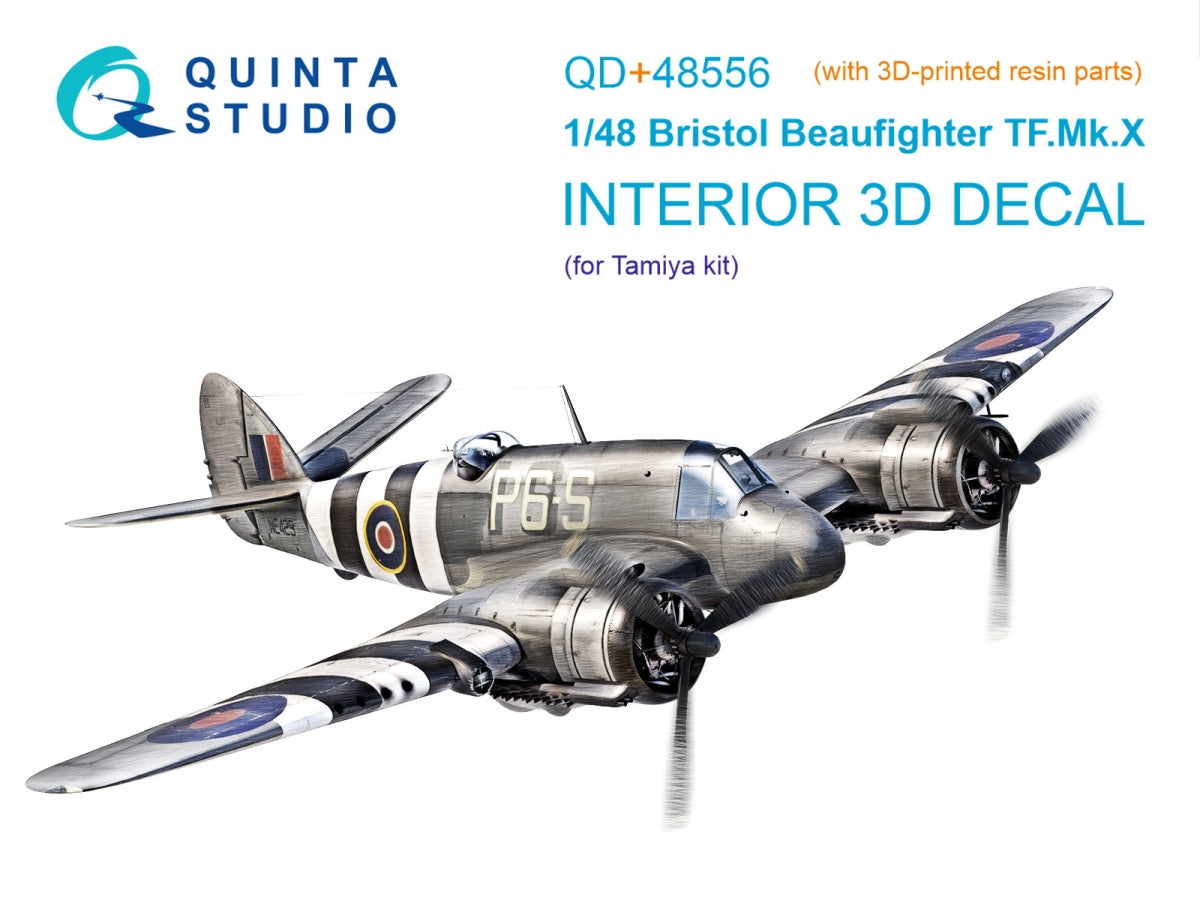 Intérieur imprimé en 3D et coloré sur papier décalcomanie (Tamiya) (avec pièces en résine imprimées en 3D) Quinta Studio QD+48556 Bristol Beaufighter TF.Mk.X, échelle 1/48