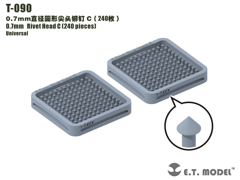 Rivets à tête C, modèle T-090 de 0,7 mm (240 pièces)