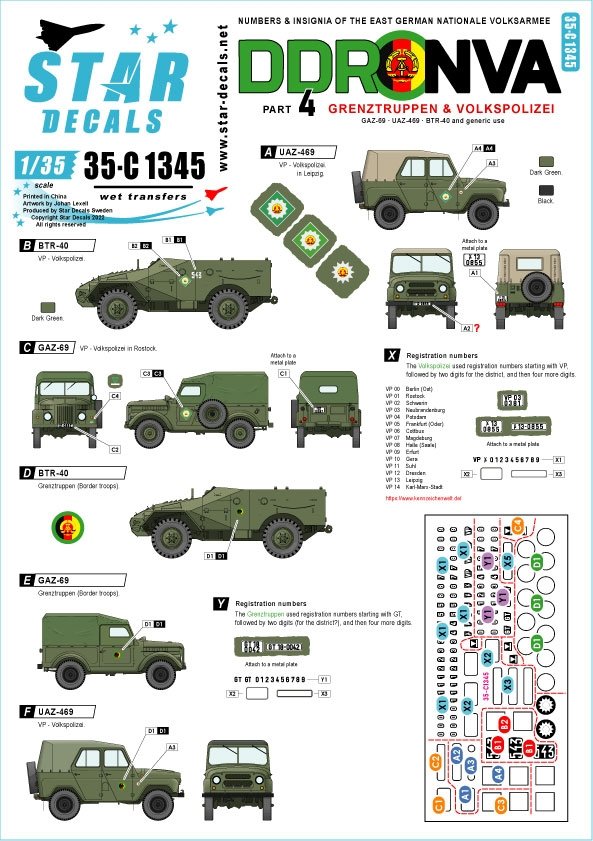 Star Decals 35-C1345 DDR - NVA 4. Numéros et insignes de la Nationale Volksarmee est-allemande 1/35