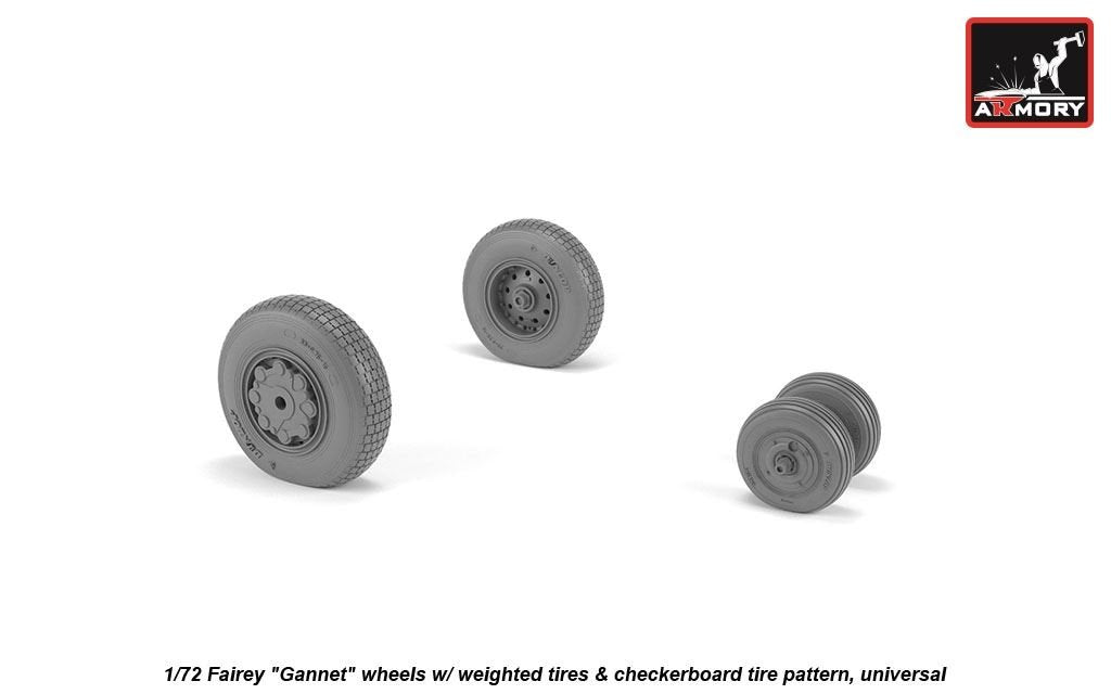 Armory Models AW72413 Fairey Gannet, roues de type tardif avec pneus lestés à motif damier, échelle 1/72 