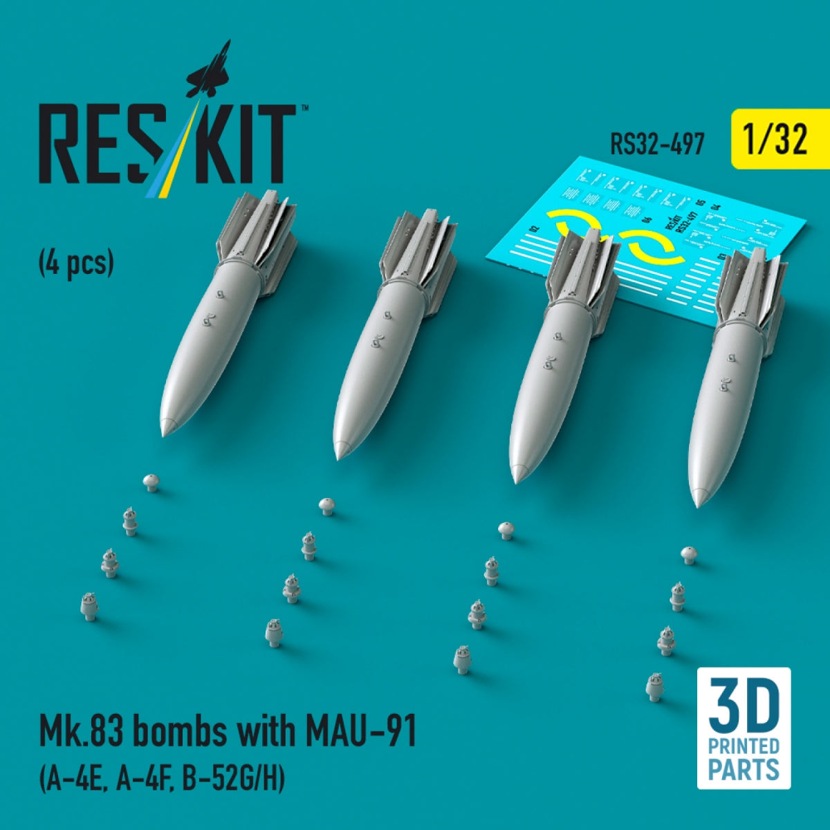 RESKIT RS32-0497 Bombes Mk.83 avec MAU-91 (4 pièces) (impression 3D) 1/32