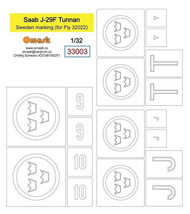 Omask 33003 Marquage Saab J-29F Tunnan Suède (pour Fly 32022) 1/32