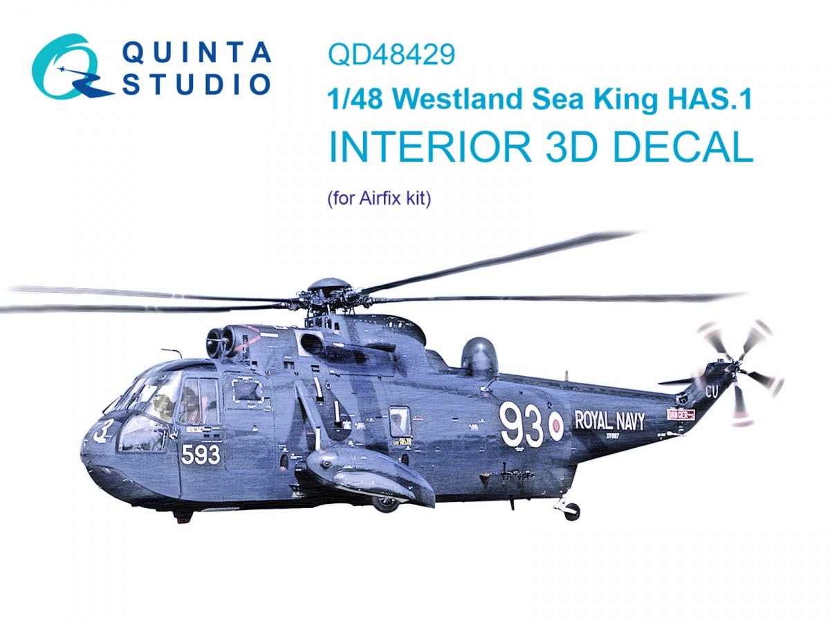 Intérieur imprimé en 3D et coloré sur papier décalcomanie Quinta Studio QD48429 Westland Sea King HAS.1 (Airfix) 1/48
