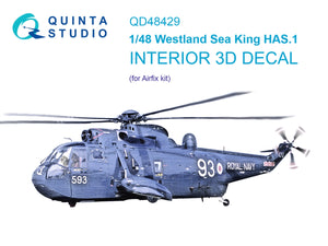 Intérieur imprimé en 3D et coloré sur papier décalcomanie Quinta Studio QD48429 Westland Sea King HAS.1 (Airfix) 1/48