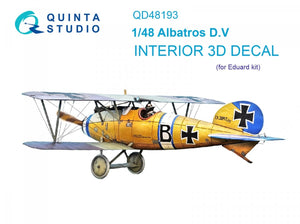 Intérieur imprimé en 3D et coloré sur papier décalcomanie Quinta Studio QD48193 Albatros DV (Eduard) 1/48