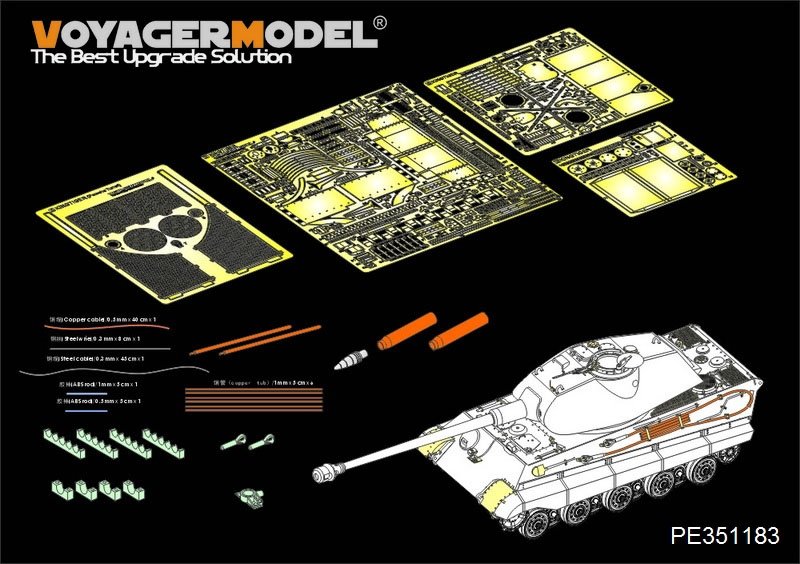 Maquette Voyager PE351183 Char King Tiger allemand de la Seconde Guerre mondiale (tourelle Porsche) (pour kit DRAGON/ZVEZDA) 1/35