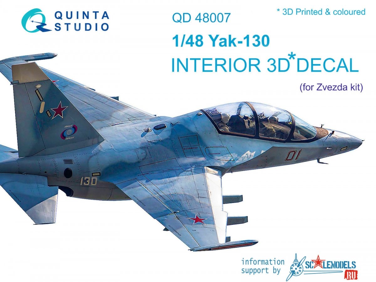 Quinta Studio QD48007 Yak-130 3D-Printed &amp; colored Interior on decal paper (for Zvezda kits) 1/48