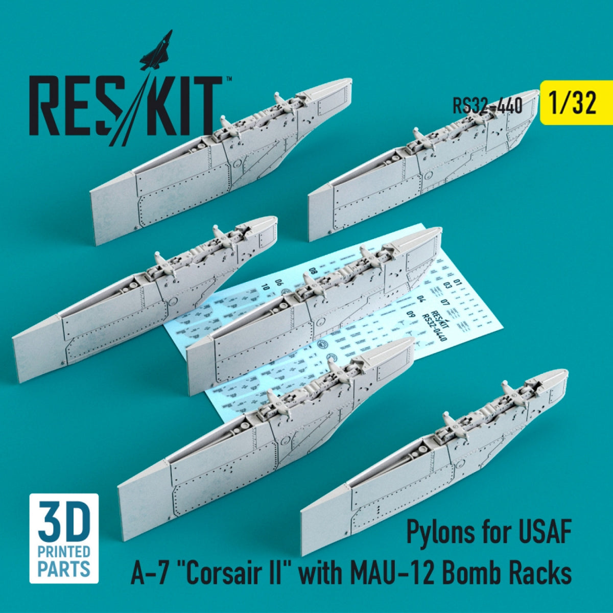 Pylônes RESKIT RS32-0440 pour A-7 « CORSAIR II » de l&amp;#39;USAF avec supports de bombes MAU-12 (impression 3D) 1/32