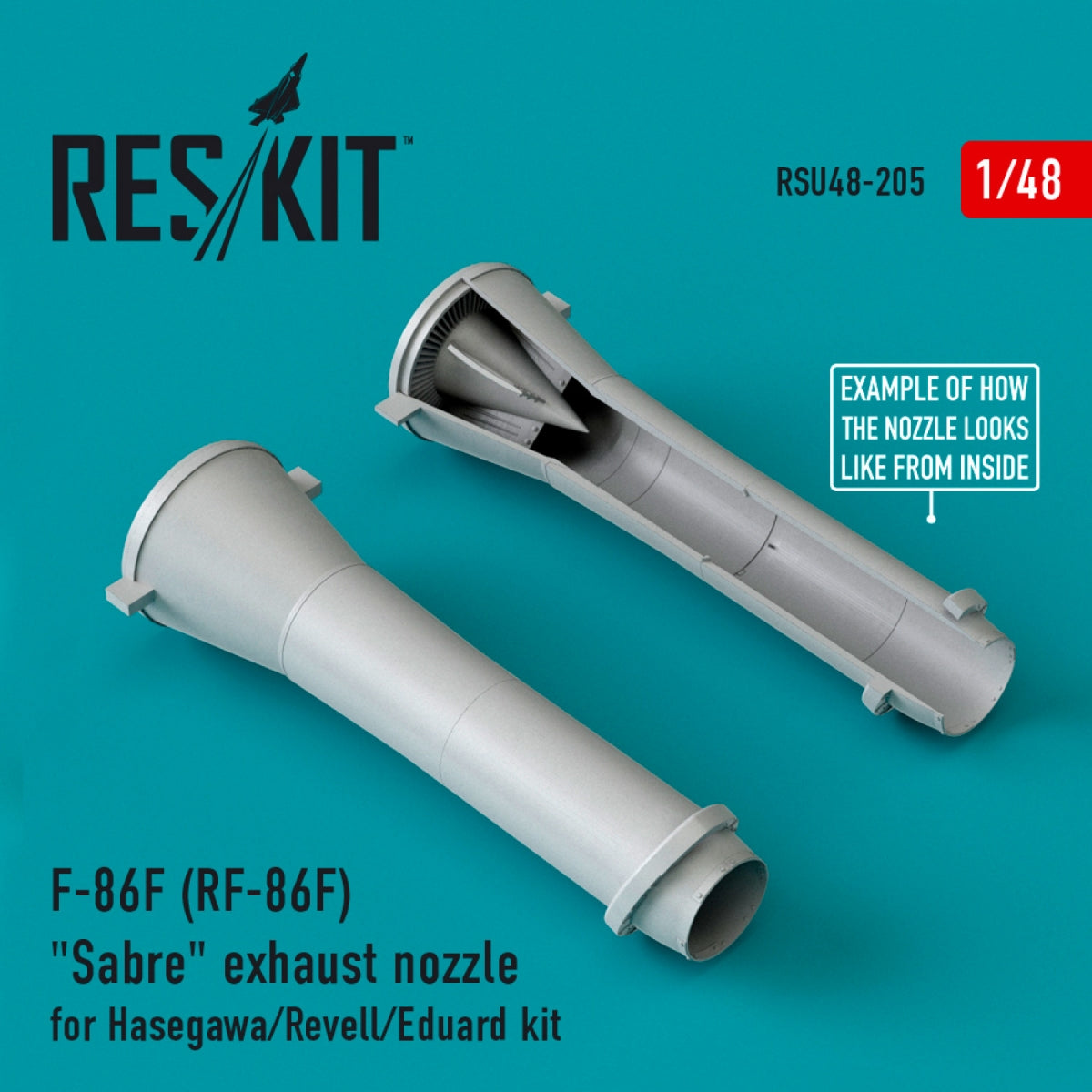 RESKIT RSU48-0205 F-86F (RF-86F) « SABRE » TUYAUX D'ÉCHAPPEMENT POUR MAQUETTE HASEGAWA/REVELL/EDUARD AU 1/48