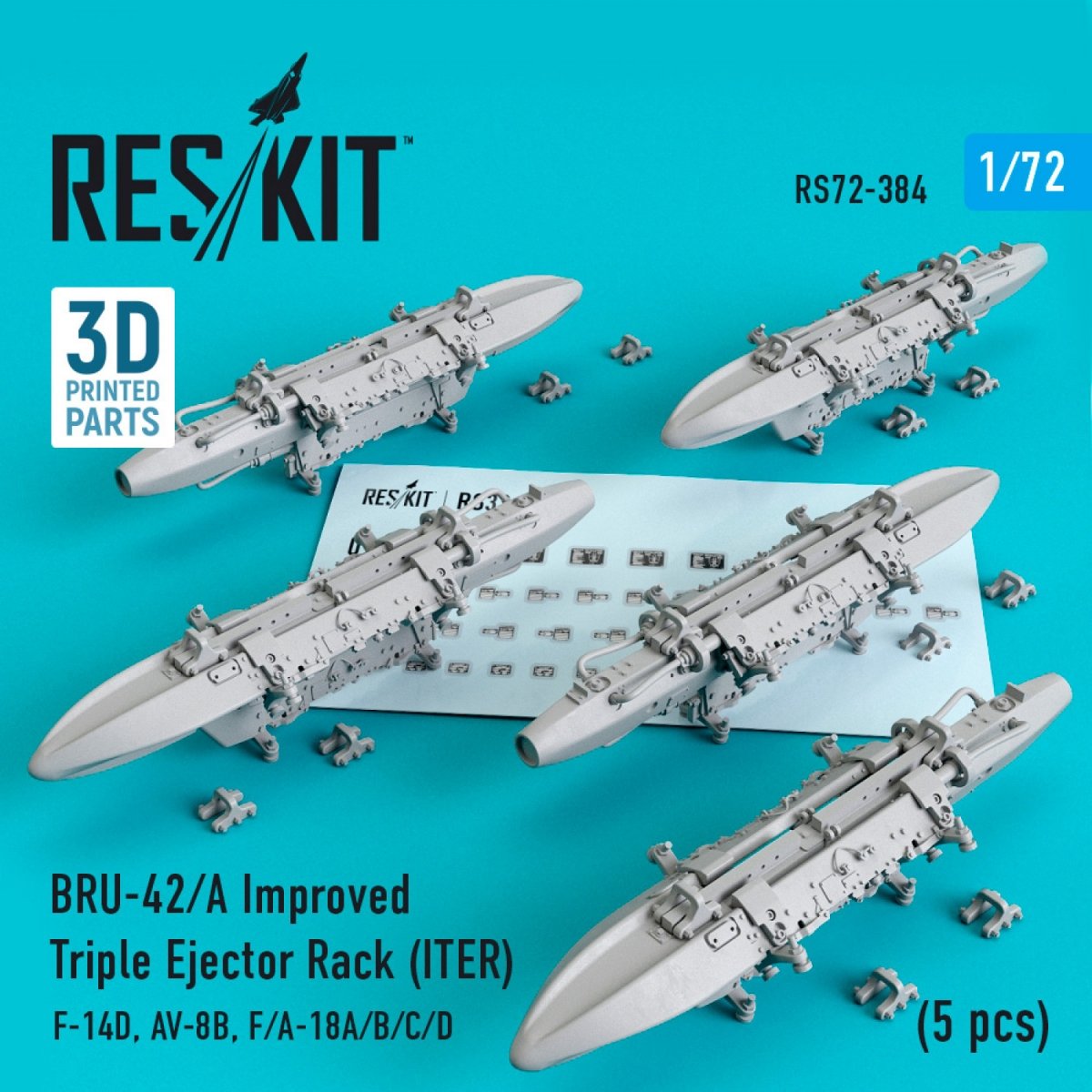 RESKIT RS72-0384 BRU-42/A RACK D'ÉJECTEUR TRIPLE AMÉLIORÉ (ITER) (5 PIÈCES) 1/72