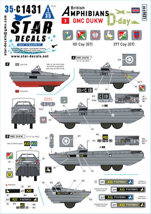 Star Decals 35-C1431 DUKW du Jour J. Amphibiens britanniques n° 3. 101e compagnie (GT) et 377e compagnie (GT) RASC. Échelle 1/35