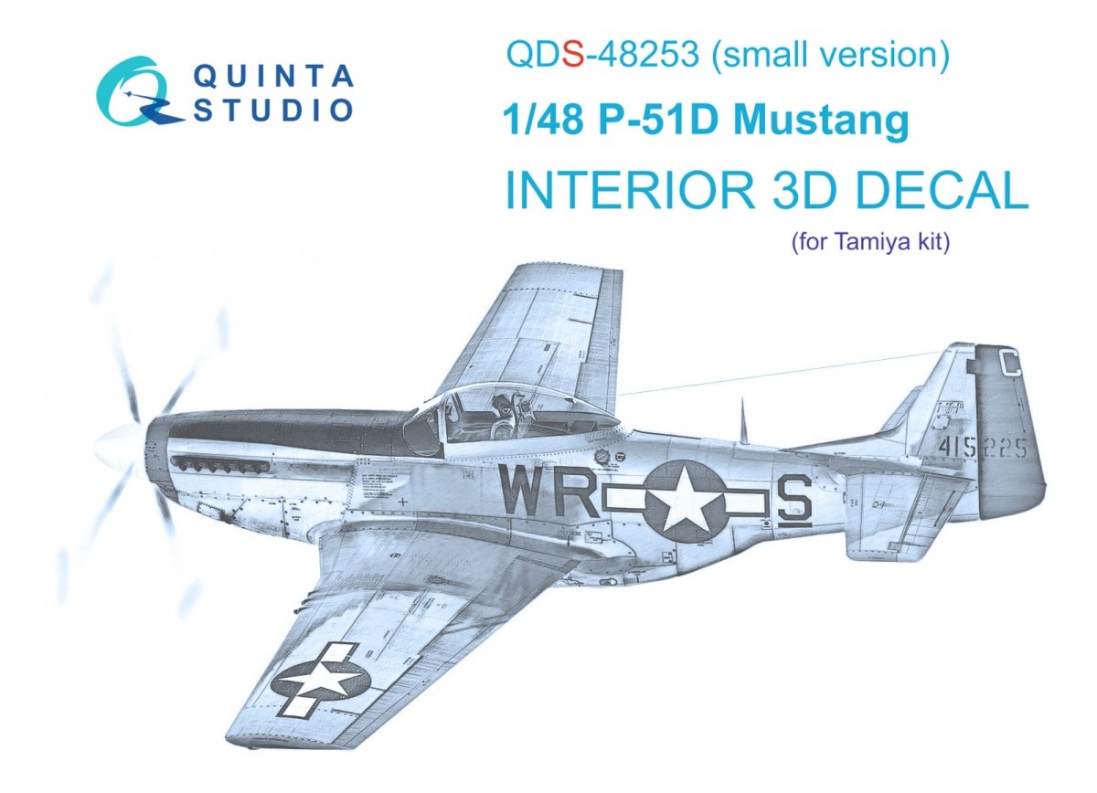 Intérieur imprimé en 3D et coloré sur papier décalcomanie Quinta Studio QDS-48253 P-51D (Tamiya) (petite version) 1/48