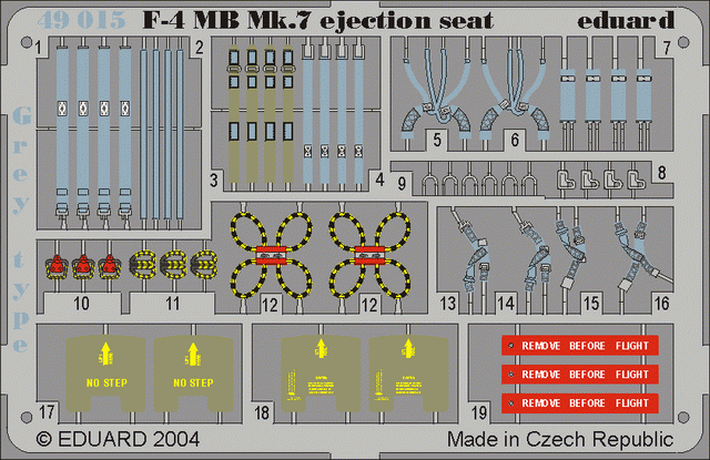 Siège éjectable gris Eduard 49015 F-4, échelle 1/48, Hasegawa