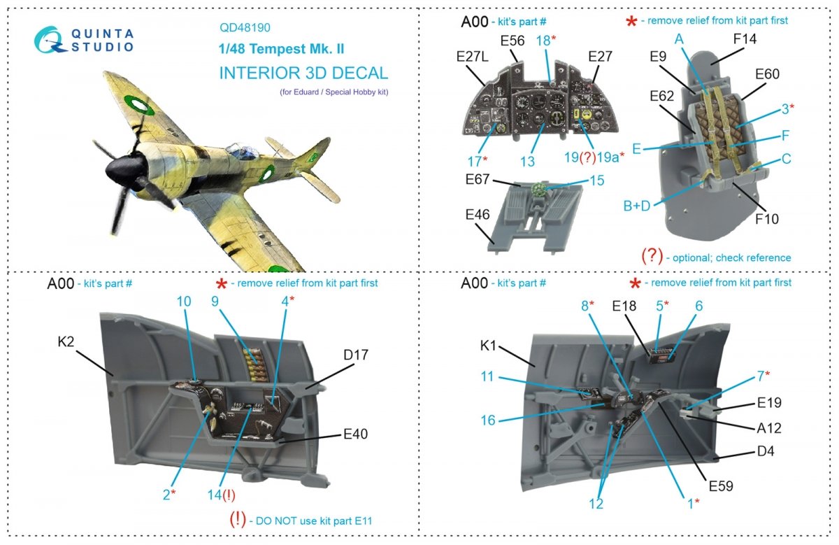 Intérieur imprimé en 3D et coloré sur papier décalcomanie Quinta Studio QD48190 Tempest Mk.II (Eduard) 1/48 – image 12