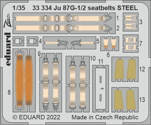 Ceintures de sécurité Eduard 33334 Ju 87G-1/2, bordure en acier, modèle réduit 1/35