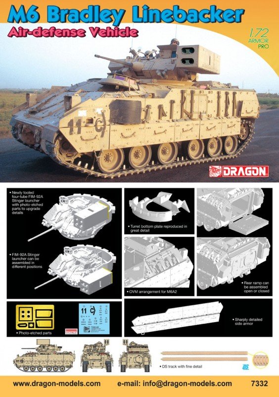 Dragon 7332 M6 Bradley Linebacker Véhicule de défense aérienne (1/72) – image 10