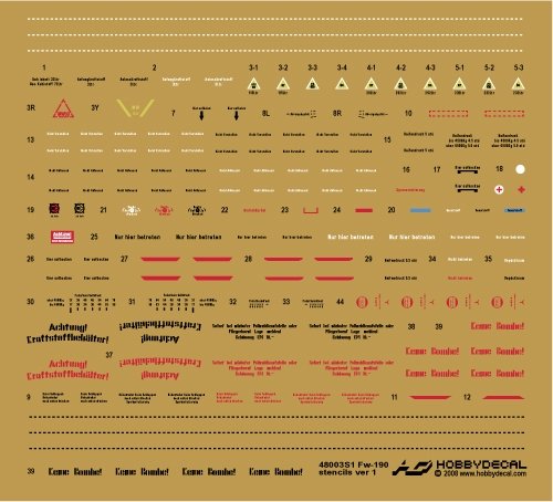 HobbyDecal ST48003V1 Pochoirs Fw-190 version 1 1/48