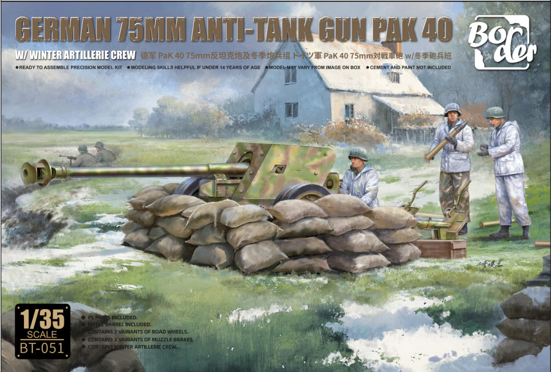 Maquette Border BT-051 Canon antichar allemand PaK 40 de 7,5 cm avec équipage d&amp;#39;artillerie d&amp;#39;hiver. Échelle 1/35