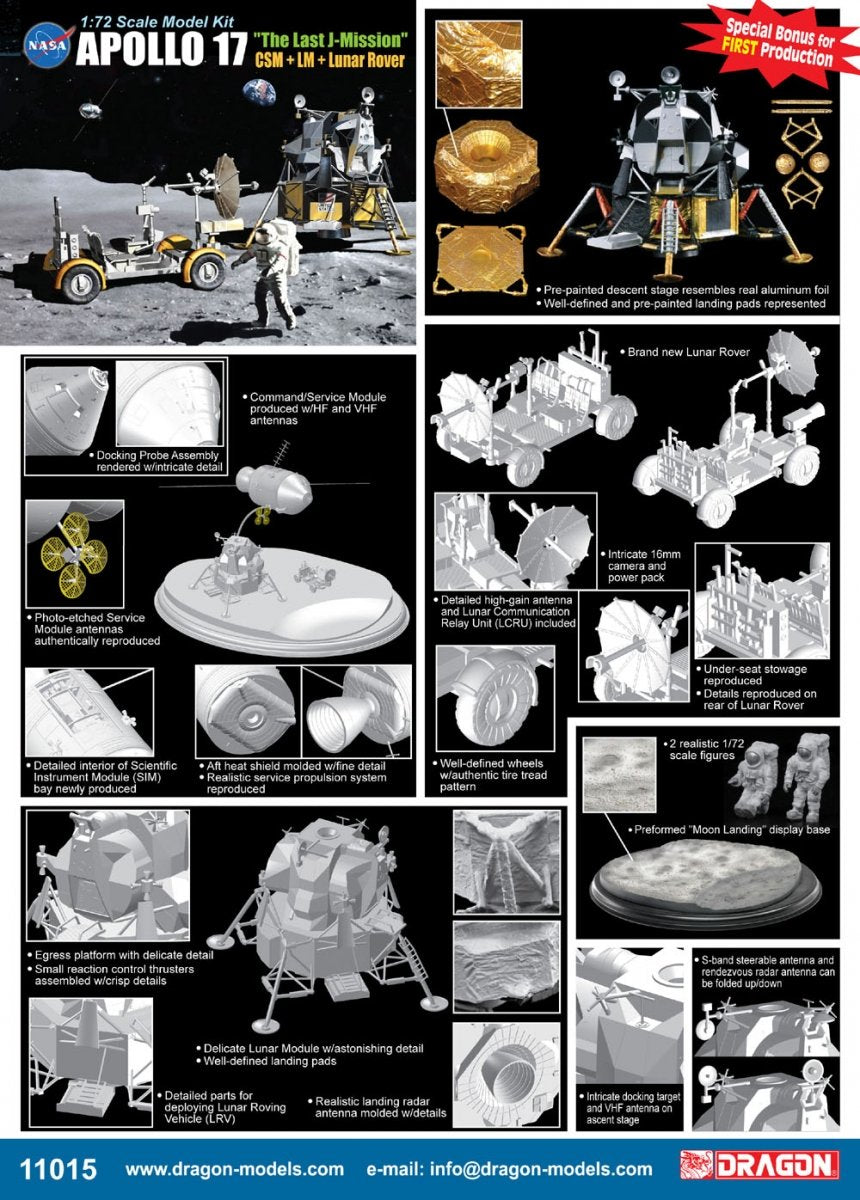 Dragon 11015 Apollo 17 « La dernière mission J » CSM + LM + Rover lunaire 1/72 – imagen 2