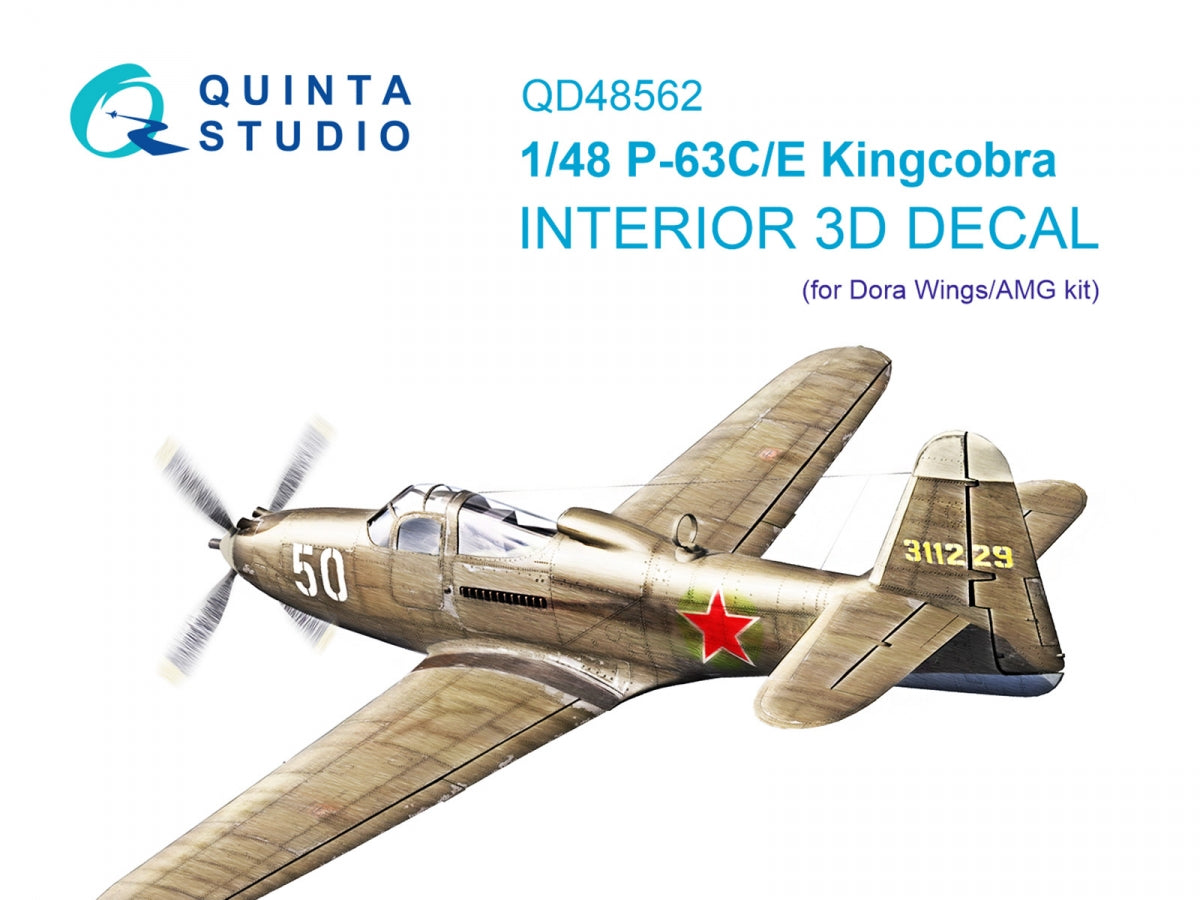 Intérieur imprimé en 3D et coloré sur papier décalcomanie Quinta Studio QD48562 P-63C/E Kingcobra (Dora Wings/AMG) 1/48