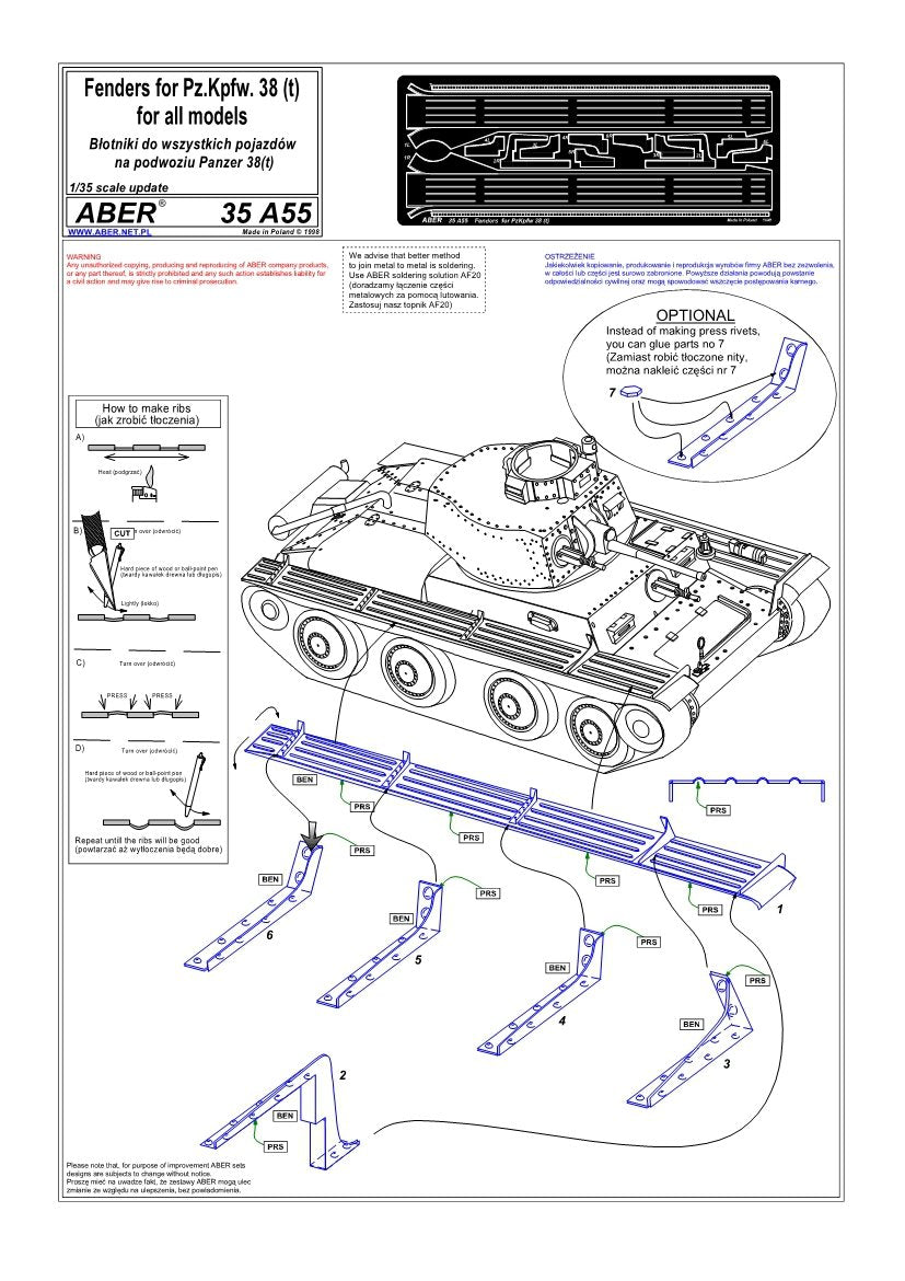 Aber 35A055 Défenses pour chars Panzer 38 (Praga) (1/35) – immagine 4