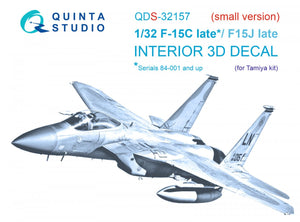 Intérieur imprimé en 3D et coloré sur papier décalcomanie pour F-15C Late/F-15J Late (Tamiya) (petite version) Quinta Studio QDS-32157