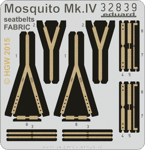 Ceintures de sécurité Eduard 32839 Mosquito Mk. IV en tissu, échelle 1/32, HK Models