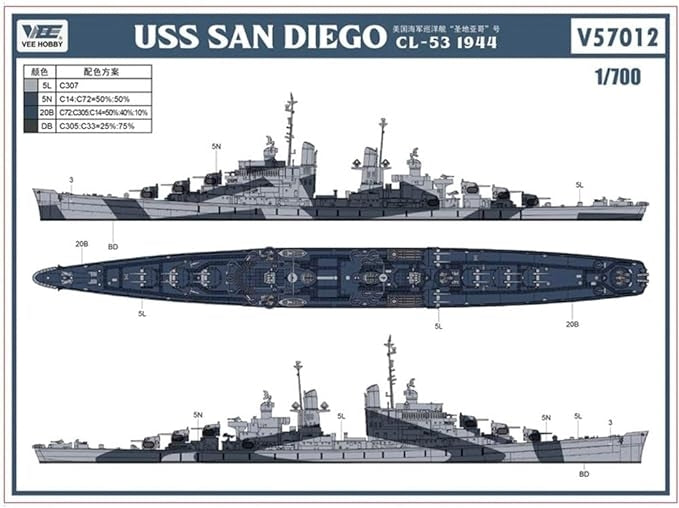 Vee Hobby E57012 USS San Diego CL-53 1944 - Édition Deluxe 1/700 – immagine 3