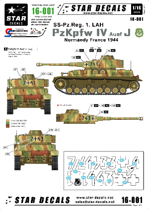 Décalcomanies étoiles 16-001 PzKpfw IV Ausf J - SS-Pz.Reg. 1 LAH 1/16