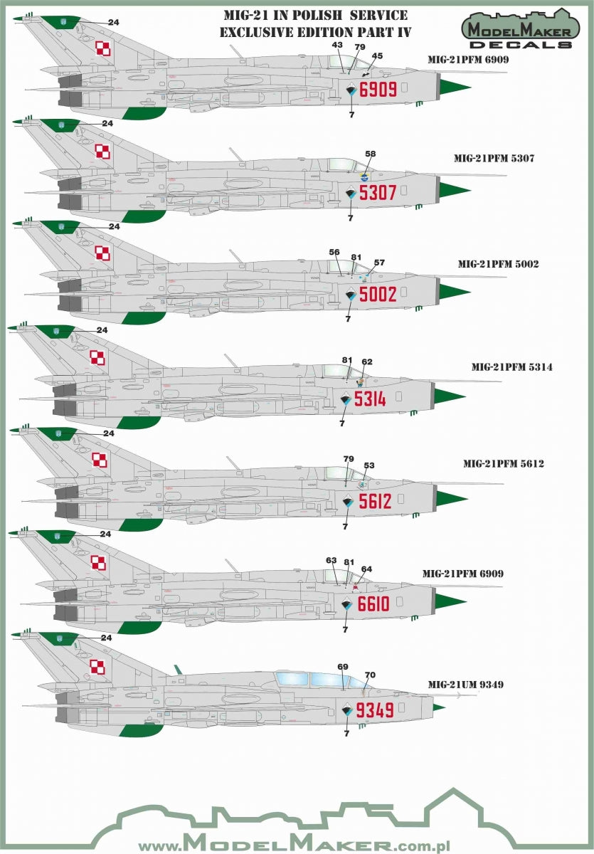 Décalcomanies ModelMaker D48153 MiG-21 en service polonais, édition exclusive partie IV 1/48 – image 2