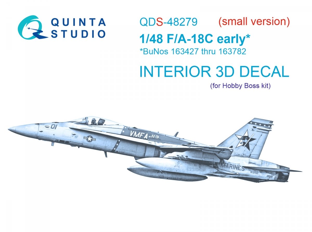Intérieur imprimé en 3D et coloré sur papier décalcomanie Quinta Studio QDS-48279 F/A-18C (version initiale) (petite version) 1/48