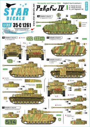 Star Decals 35-C1261 PzKpfw IV en Normandie et en France # 1 1/35
