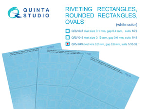 Quinta Studio QRV-049 Riveting rectangles, rounded rectangles and ovals (rivet size 0.2 mm, gap 0.8 mm, suits 1/35-32), White color 1/32