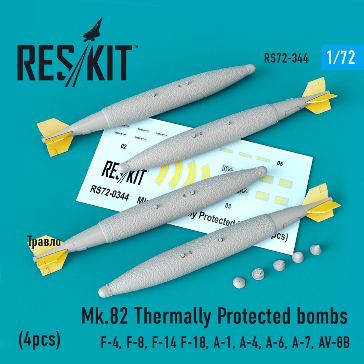 RESKIT RS72-0344 MK.82 BOMBES THERMIQUEMENT PROTÉGÉES (4 PIÈCES) 1/72