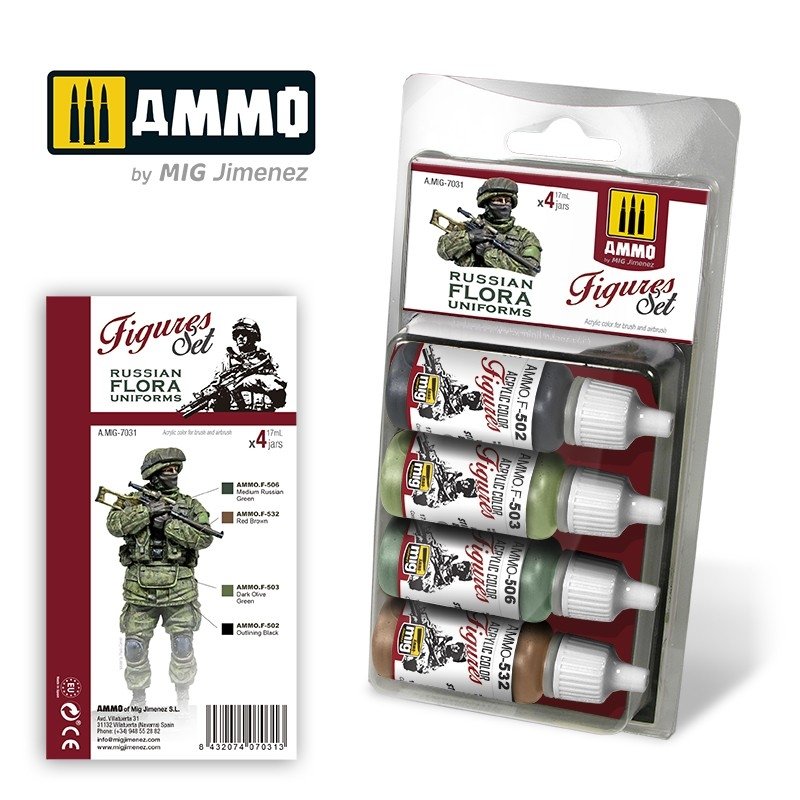 Munitions pour Mig 7031 UNIFORMES RUSSES FLORA. Coffret de figurines 4 x 17 ml