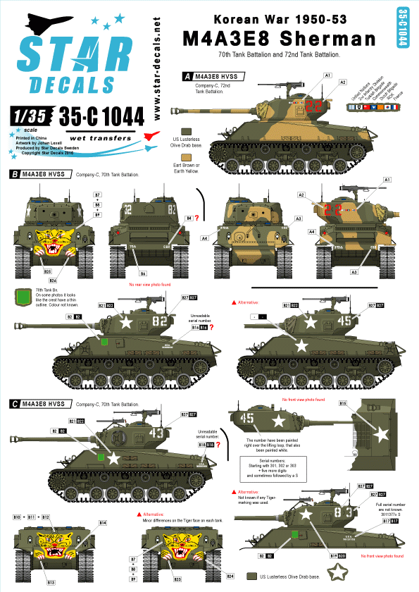 Star Decals 35-C1044 Guerre de Corée M4A3E8 Sherman 1/35